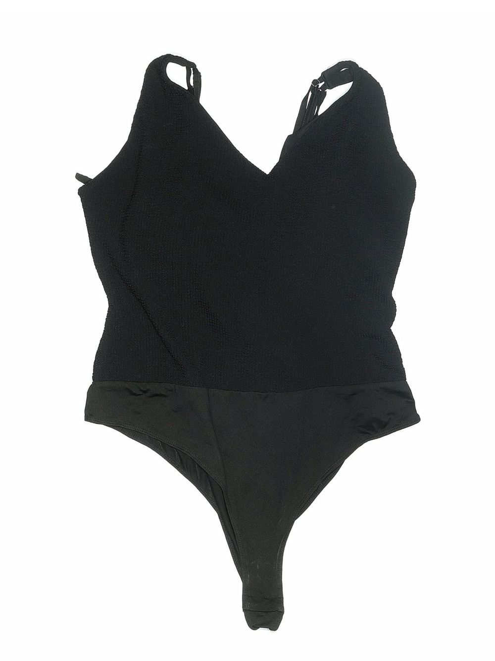 white birch Black Ribbed Lace-Up Back Bodysuit